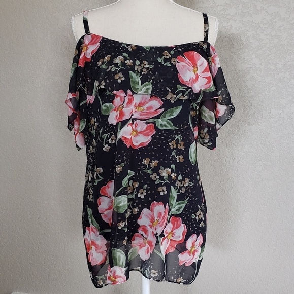 CABI floral cold shoulder top - Picture 1 of 5